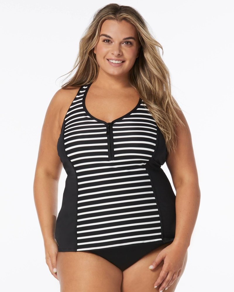 Front of a model wearing a size 20W ERINNA TANKINI in BLACK by Beach House Woman. | dia_product_style_image_id:348402